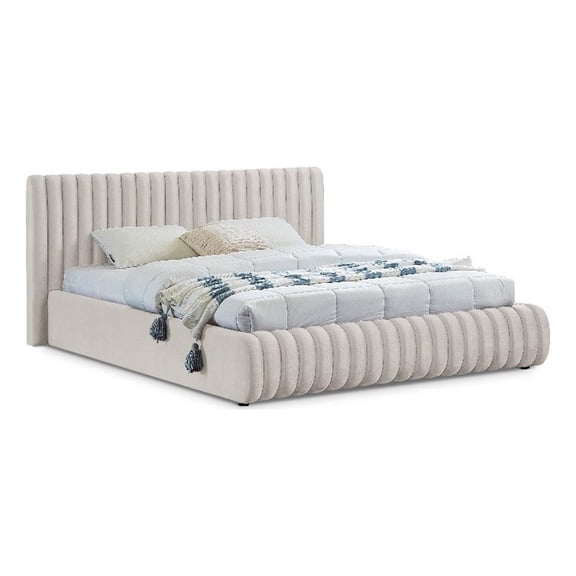 Pemberly Row Contemporary Deep Channel Tufted Rich Cream Velvet Full Bed
