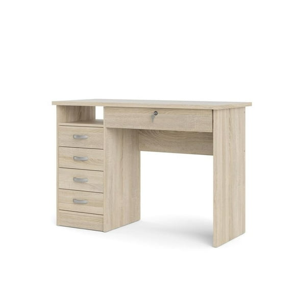 Pemberly Row Contemporary Desk with 5 Drawers in Oak Structure