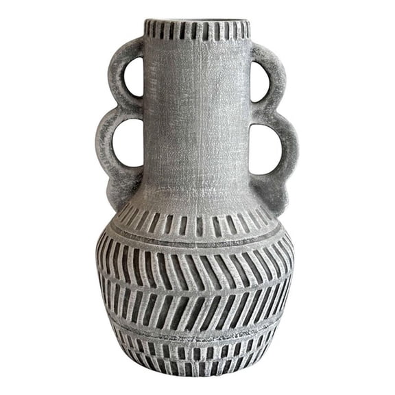 Pemberly Row Contemporary Earthenware Aztec Handled Flower Vase in Slate