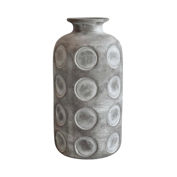 Pemberly Row Contemporary Earthenware Aztec Tub Flower Vase in Gray