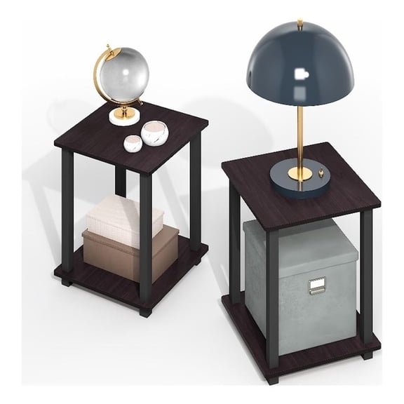 Pemberly Row Contemporary End Table in Set of Two in Dark Mocha