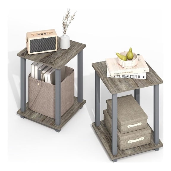 Pemberly Row Contemporary End Table in Set of Two in Gray Oak/Gray