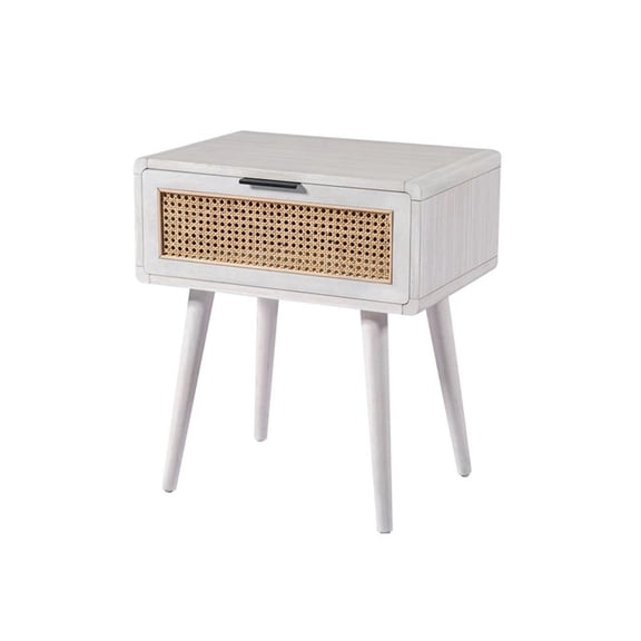 Pemberly Row Contemporary End Table with Cane Door in Zebrano Whitewash