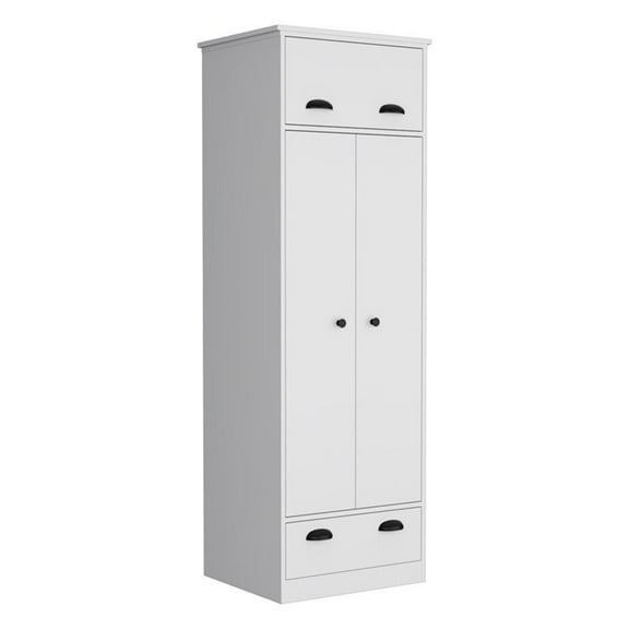Pemberly Row Contemporary Engineered Wood Armoire with 2-Doors in White