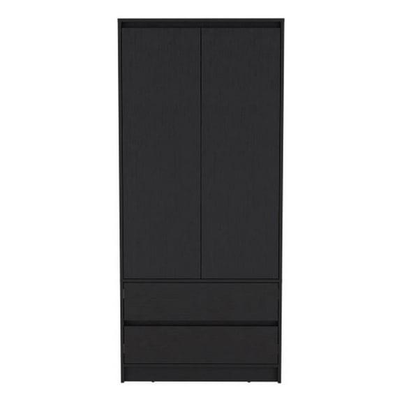 Pemberly Row Contemporary Engineered Wood Armoire with 2-Drawers in Black