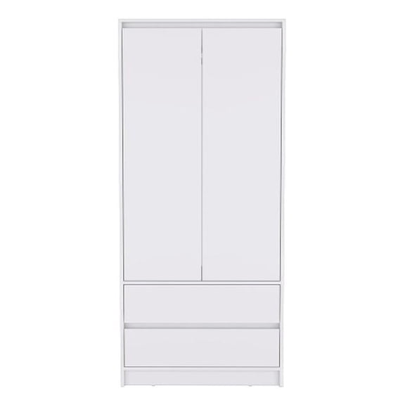 Pemberly Row Contemporary Engineered Wood Armoire with 2-Drawers in White