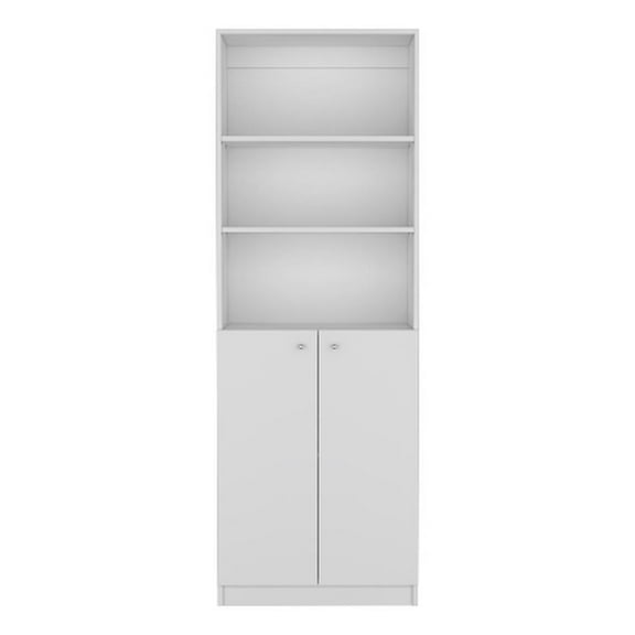 Pemberly Row Contemporary Engineered Wood Bookcase Dual-Door in White