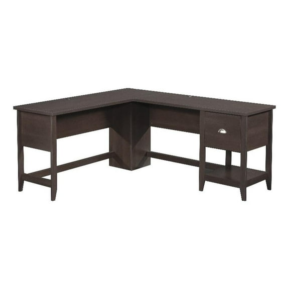 Pemberly Row Contemporary Engineered Wood L-Desk in Cinnamon Cherry