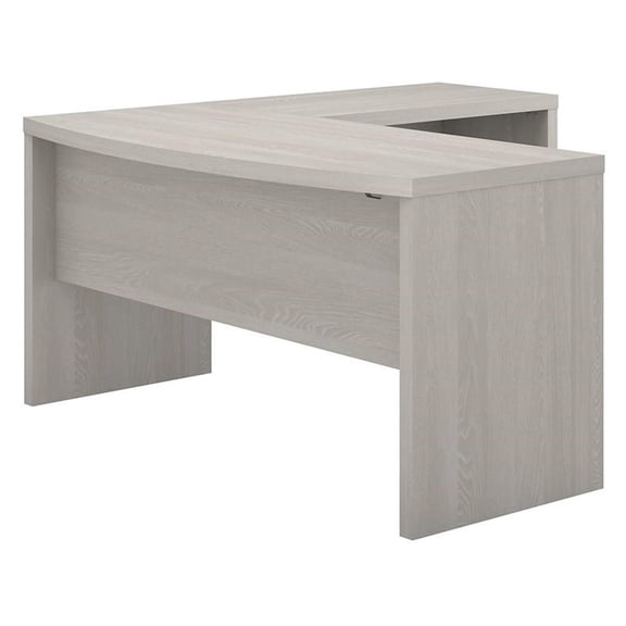Pemberly Row Contemporary Engineered Wood L-Shaped Bow Front Desk in Gray Sand