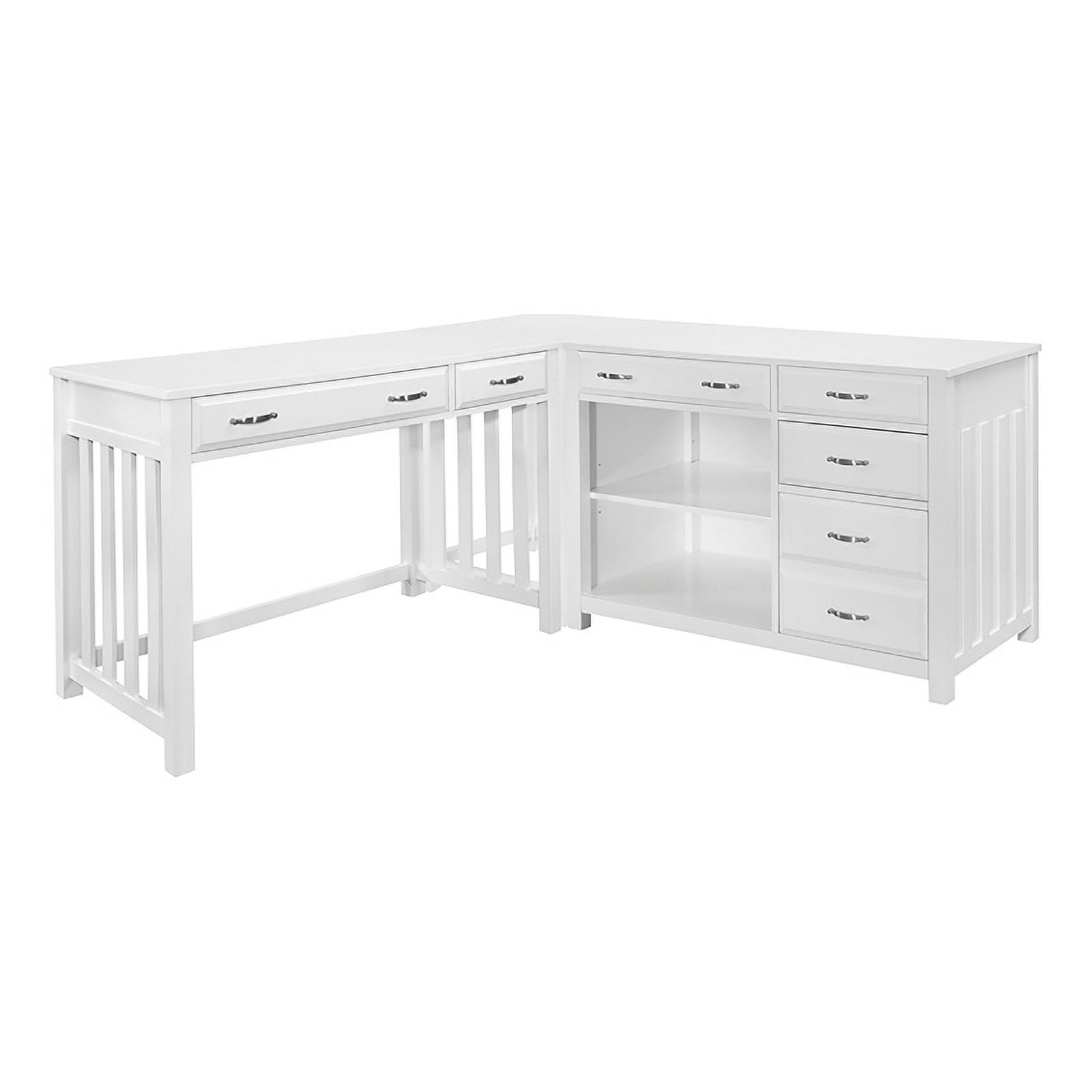 Pemberly Row Contemporary Engineered Wood L Shaped Desk in White