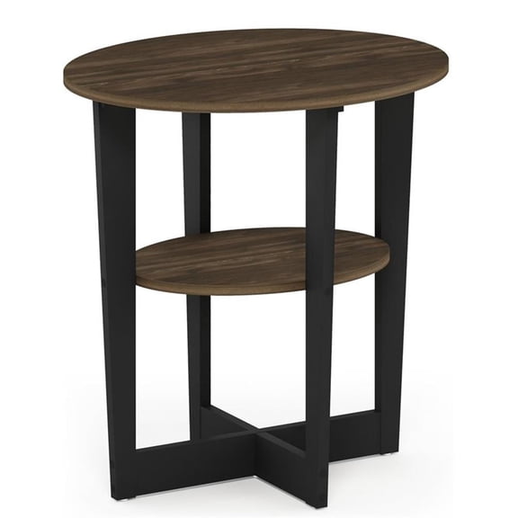 Pemberly Row Contemporary Engineered Wood Oval End Table - Columbia Walnut/Black