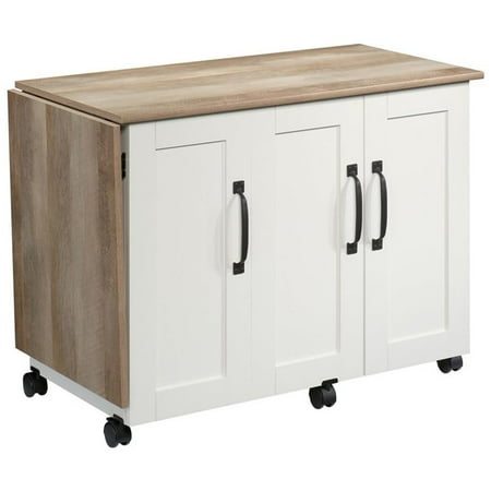Pemberly Row Contemporary Engineered Wood Sewing Craft Table in Soft White