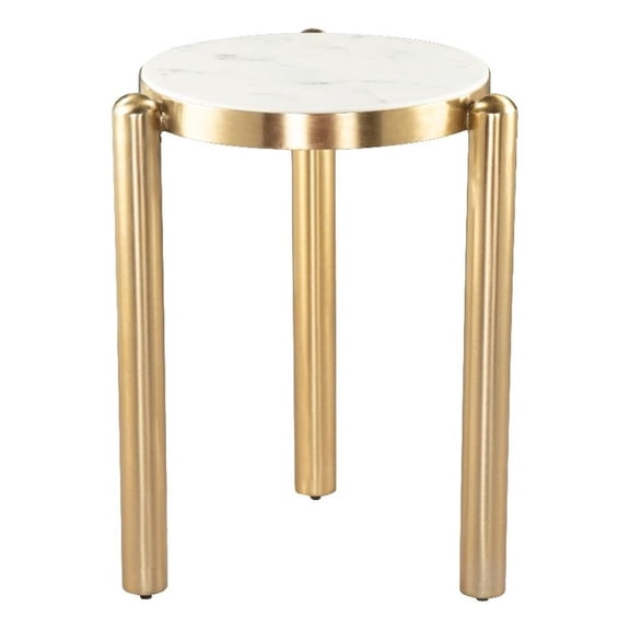 Pemberly Row Contemporary Engineered Wood Side Table White & Gold