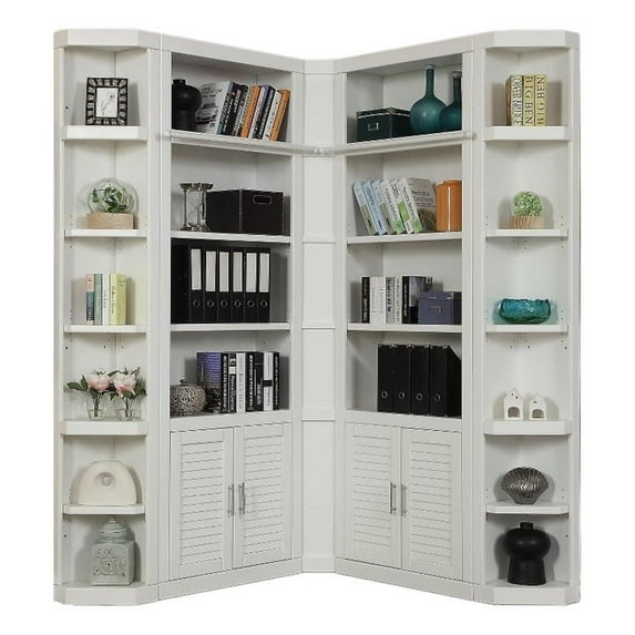 Pemberly Row Contemporary Engineered Wood White 5 Piece Corner Library Wall