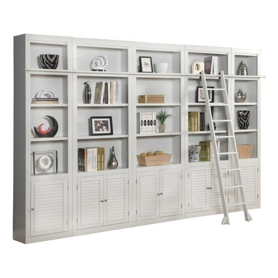 Pemberly Row Contemporary Engineered Wood White 6 Piece Library Wall Unit