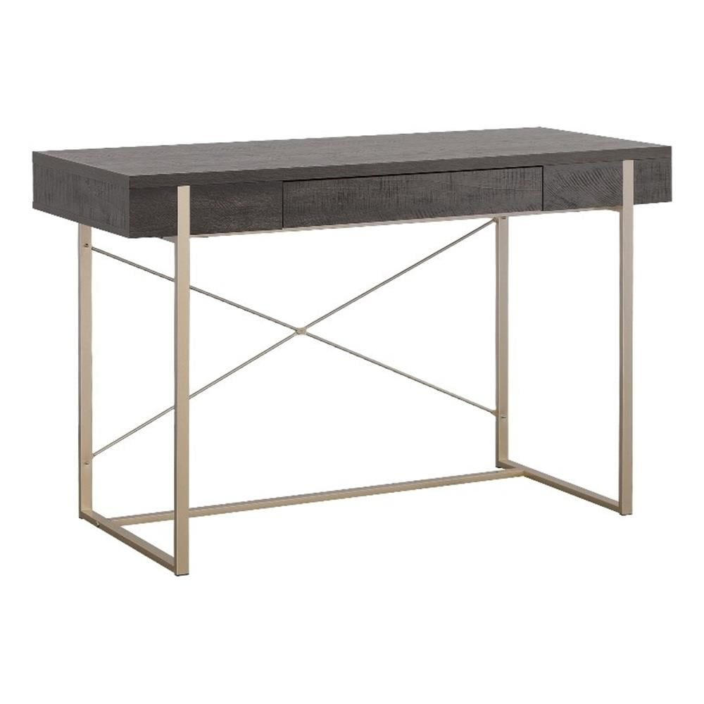 Blade Walnut Writing Desk with Gold Metal Frame and Drawer