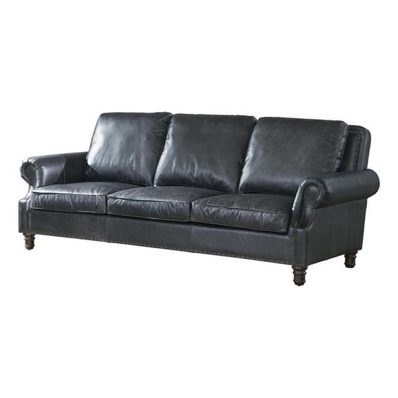 Pemberly Row Contemporary English Rolled Arm Sofa in Slate Leather
