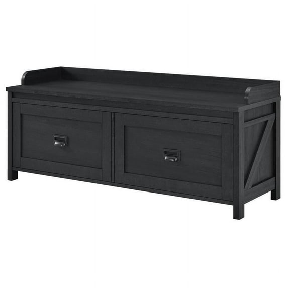 Pemberly Row Contemporary Entryway Storage Bench in Black Oak