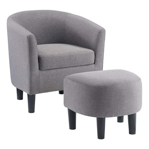 Pemberly Row Contemporary Fabric Accent Chair with Ottoman in Cement Gray