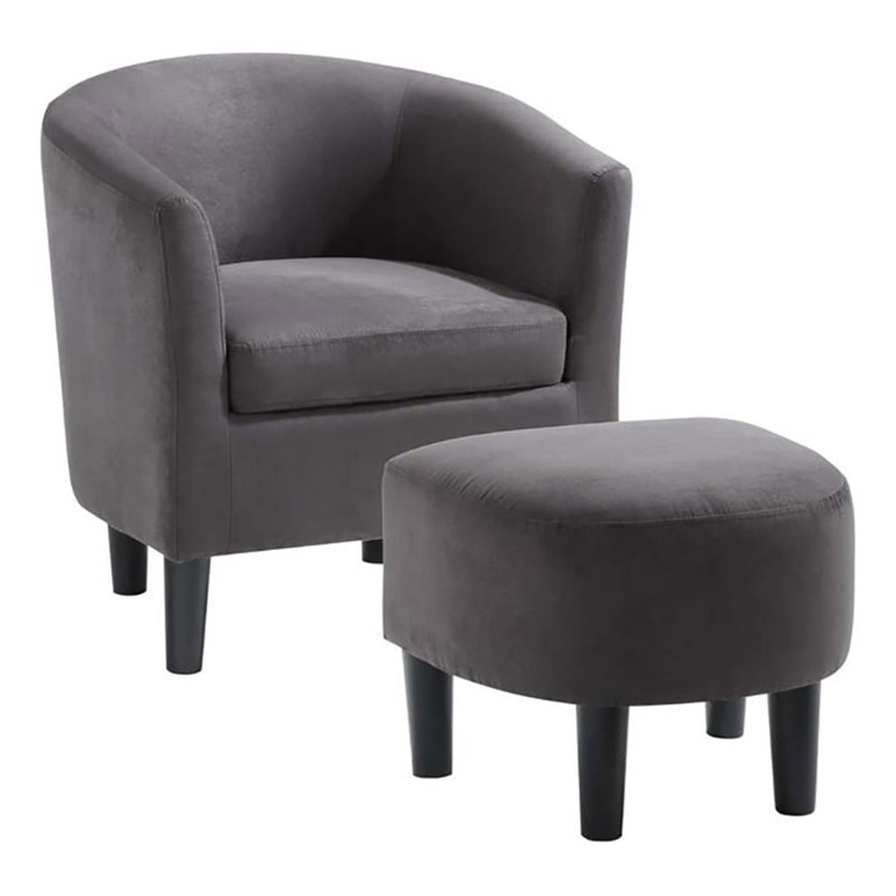 Pemberly Row Contemporary Fabric Accent Chair with Ottoman in Gray ...