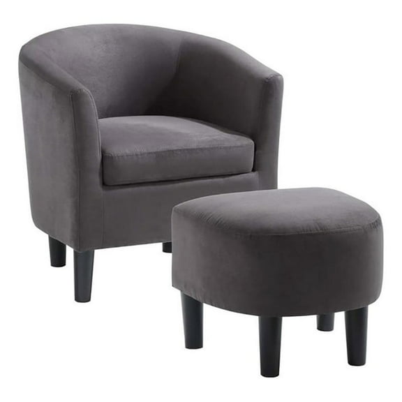 Pemberly Row Contemporary Fabric Accent Chair with Ottoman in Gray