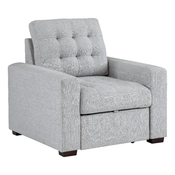 Pemberly Row Contemporary Fabric Chair with Pull-Out Ottoman in Gray