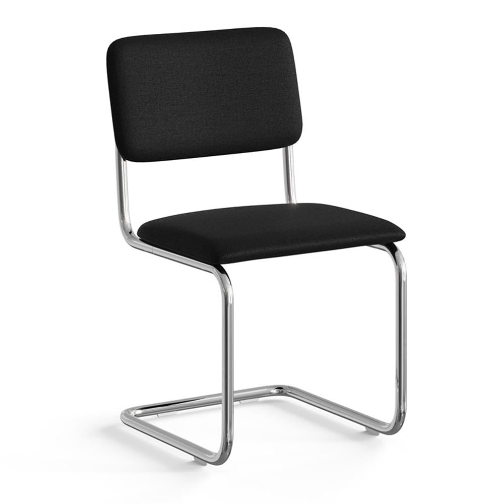 Black Linen Upholstered Dining Chairs with Chrome Legs, Set of 2