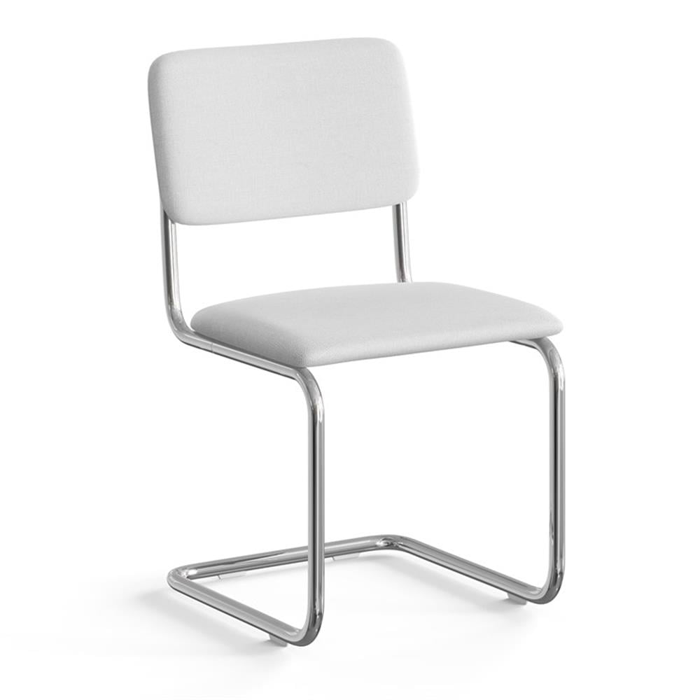 White Linen Upholstered Metal Frame Dining Chairs, Set of 2