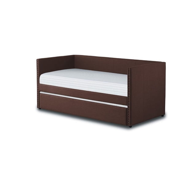 Pemberly Row Contemporary Fabric Upholstered Daybed with Trundle in Brown