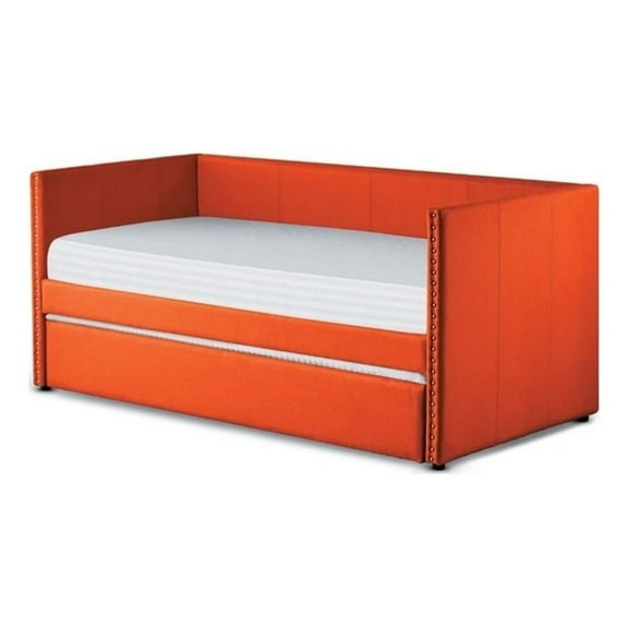 Pemberly Row Contemporary Fabric Upholstered Daybed with Trundle in Orange