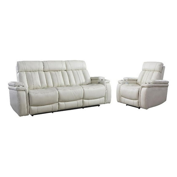Pemberly Row Contemporary Fantom Ivory Power Reclining Sofa and Recliner