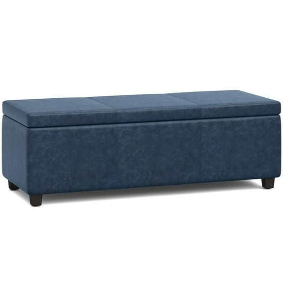 Pemberly Row Contemporary Faux Leather 48" Storage Bench in Denim Blue
