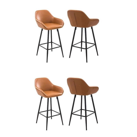 Pemberly Row Contemporary Faux Leather Counter Stools in Tan (Set of 4)
