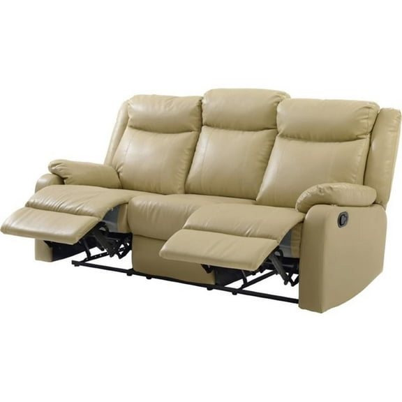Pemberly Row Contemporary Faux Leather Double Reclining Sofa in Putty