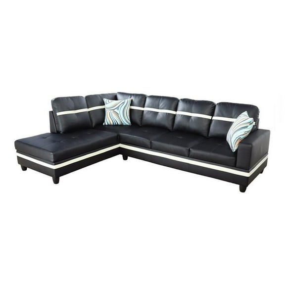 Pemberly Row Contemporary Faux Leather Left Sectional Sofa in Black/White