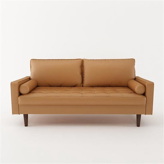 Pemberly Row Contemporary Faux Leather Living Room Sofa In Gray