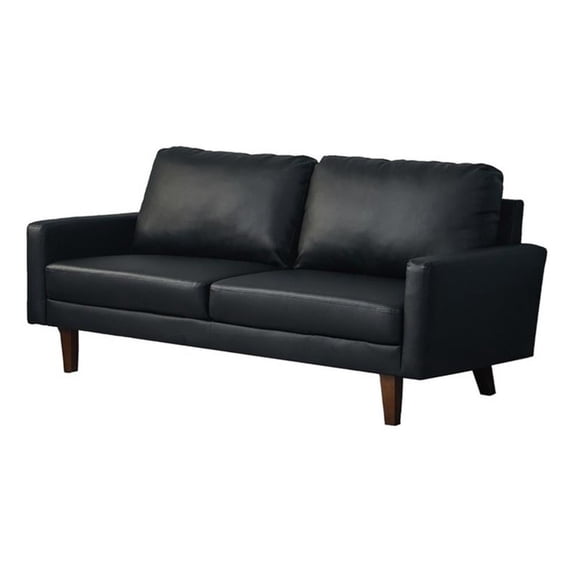 Pemberly Row Contemporary Faux Leather Living Room Sofa in Black