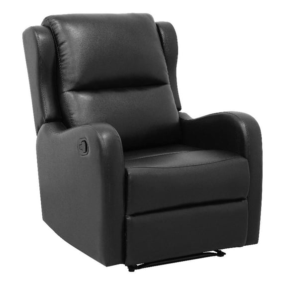 Pemberly Row Contemporary Faux Leather Manual Recliner Chair in Black