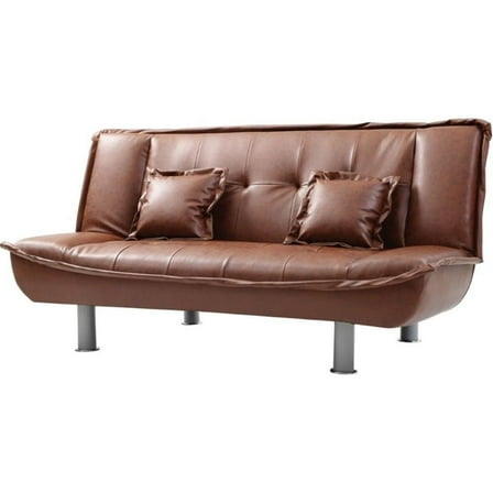 Pemberly Row Contemporary Faux Leather Sleeper Sofa in Brown