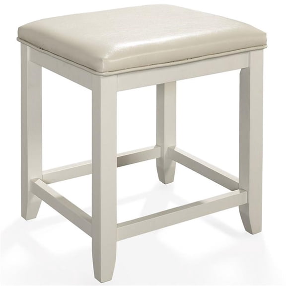 Pemberly Row Contemporary Faux Leather Vanity Stool in White