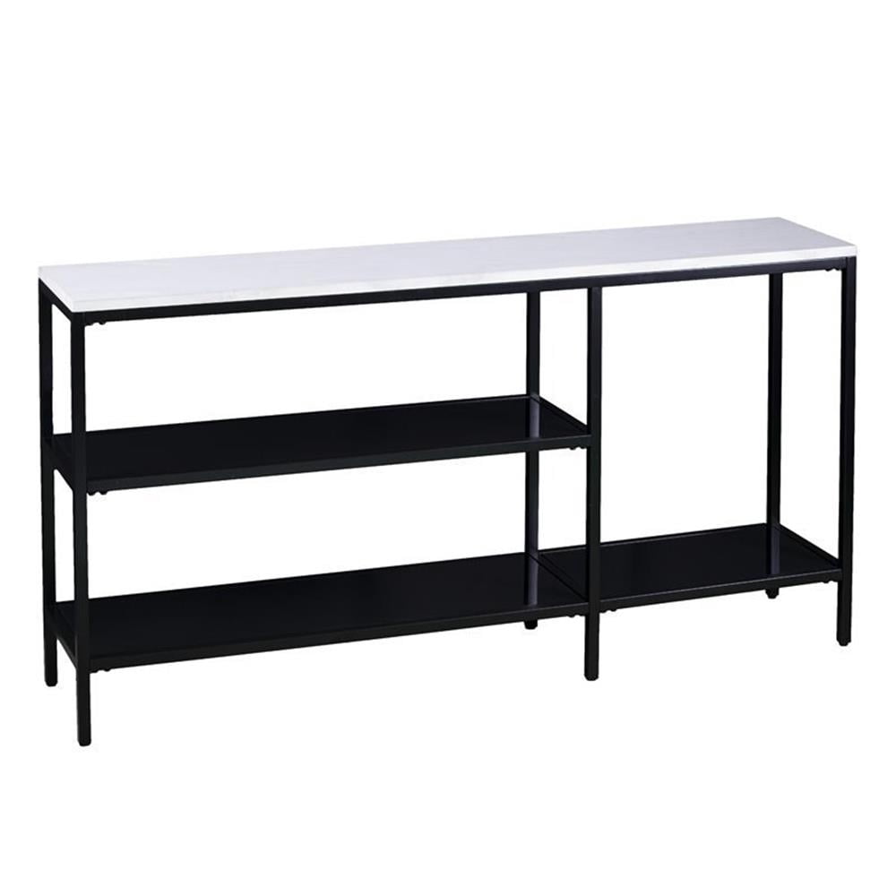 Pemberly Row Contemporary Faux Marble Console Table in Black with Gray ...