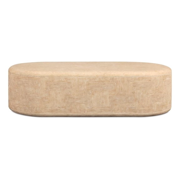 Pemberly Row Contemporary Faux Travertine Concrete Rounded Coffee Table