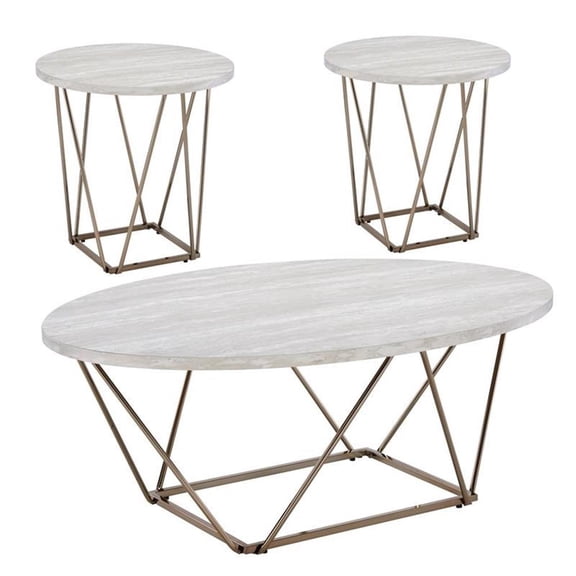 Pemberly Row Contemporary Faux White Marble 3-Pack Metal Occasional Set