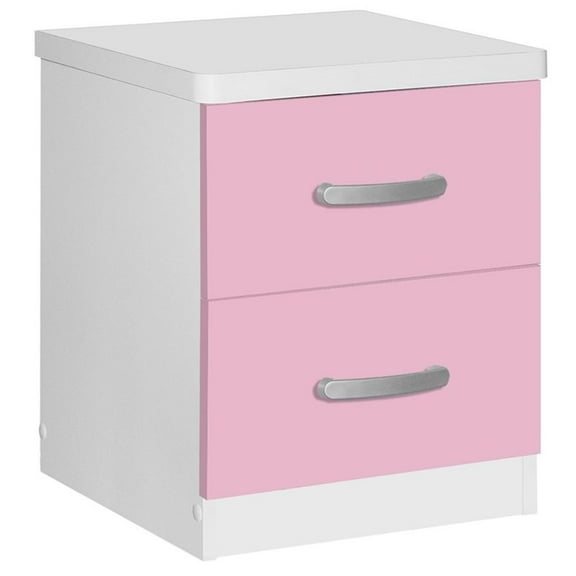 Pemberly Row Contemporary Faux Wood 2 Drawer Nightstand in Pink & White