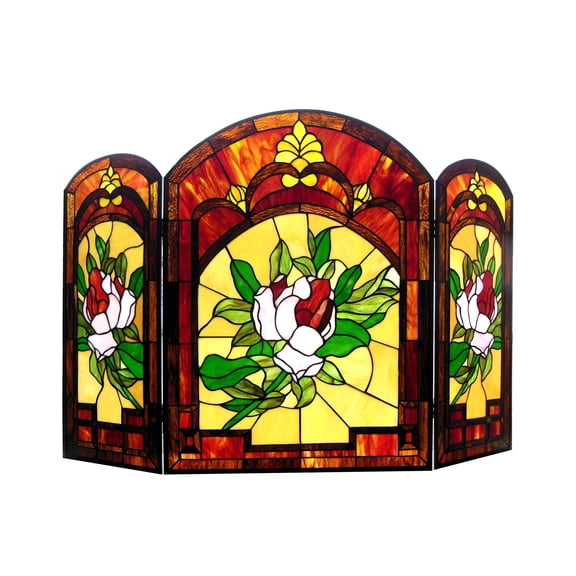 Pemberly Row Contemporary Floral Design 3pcs Folding Fireplace Screen 42" Wide