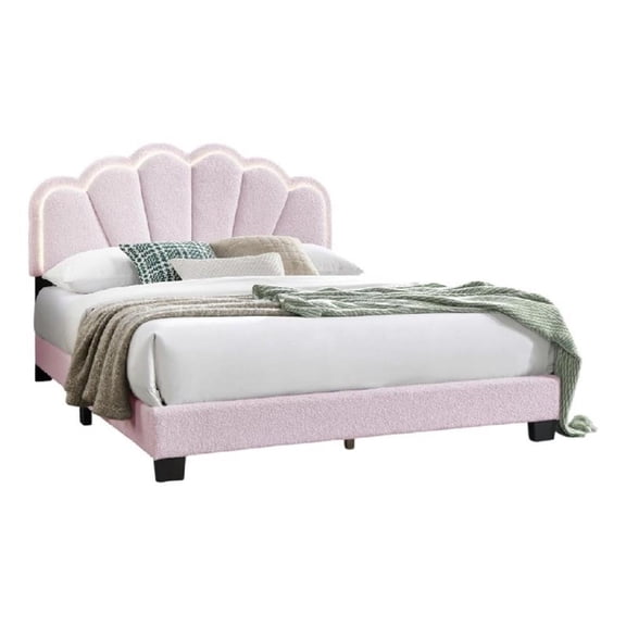 Pemberly Row Contemporary Full Bed with Fan Shaped Headboard in Pink