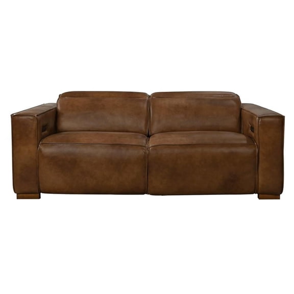 Pemberly Row Contemporary Full-Leather Power Reclining Sofa in Tan