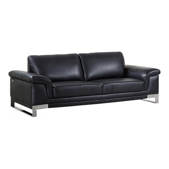 Pemberly Row Contemporary Genuine Italian Leather Sofa in Black