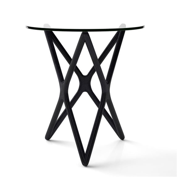 Pemberly Row Contemporary Glass Starlight Side Table in Black