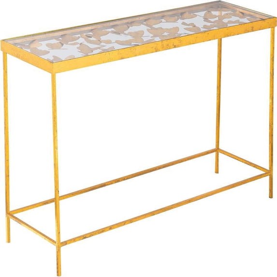 Pemberly Row Contemporary Gold Foil Glass Top Console Table